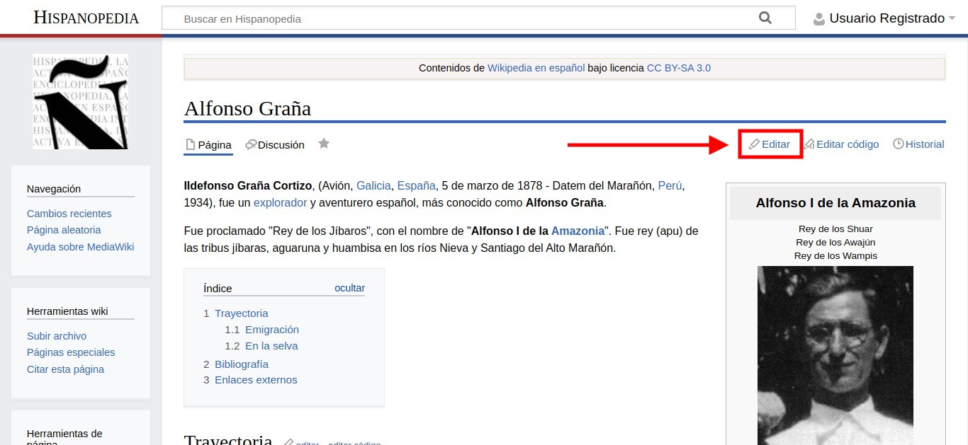 Comenzar a editar una una página existente